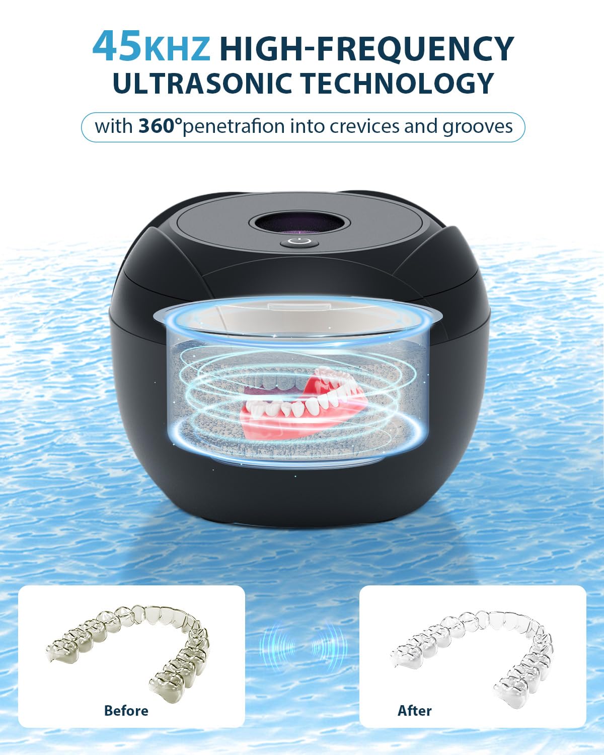 Lumiflexa Ultrasonic Retainer Cleaner 45kHz - 4 Modes, 200ml (Black)