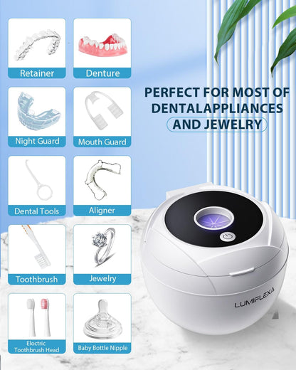 Lumiflexa Ultrasonic Retainer Cleaner – 45kHz, 4 Modes, 200ml Dental Pod (White)