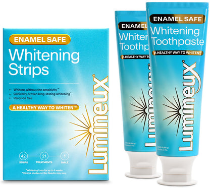 Lumineux Whitening Duo Set – Peroxide Free, Enamel Safe, 21 Treatments + 2 Fluoride-Free Toothpaste