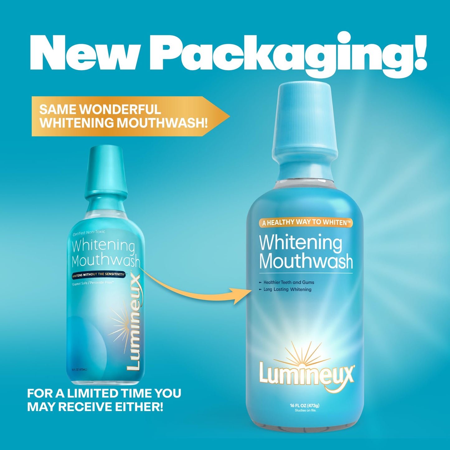 Lumineux Teeth Whitening Mouthwash – 16 oz (2 Pack) – Peroxide Free, No Alcohol, No Fluoride or SLS