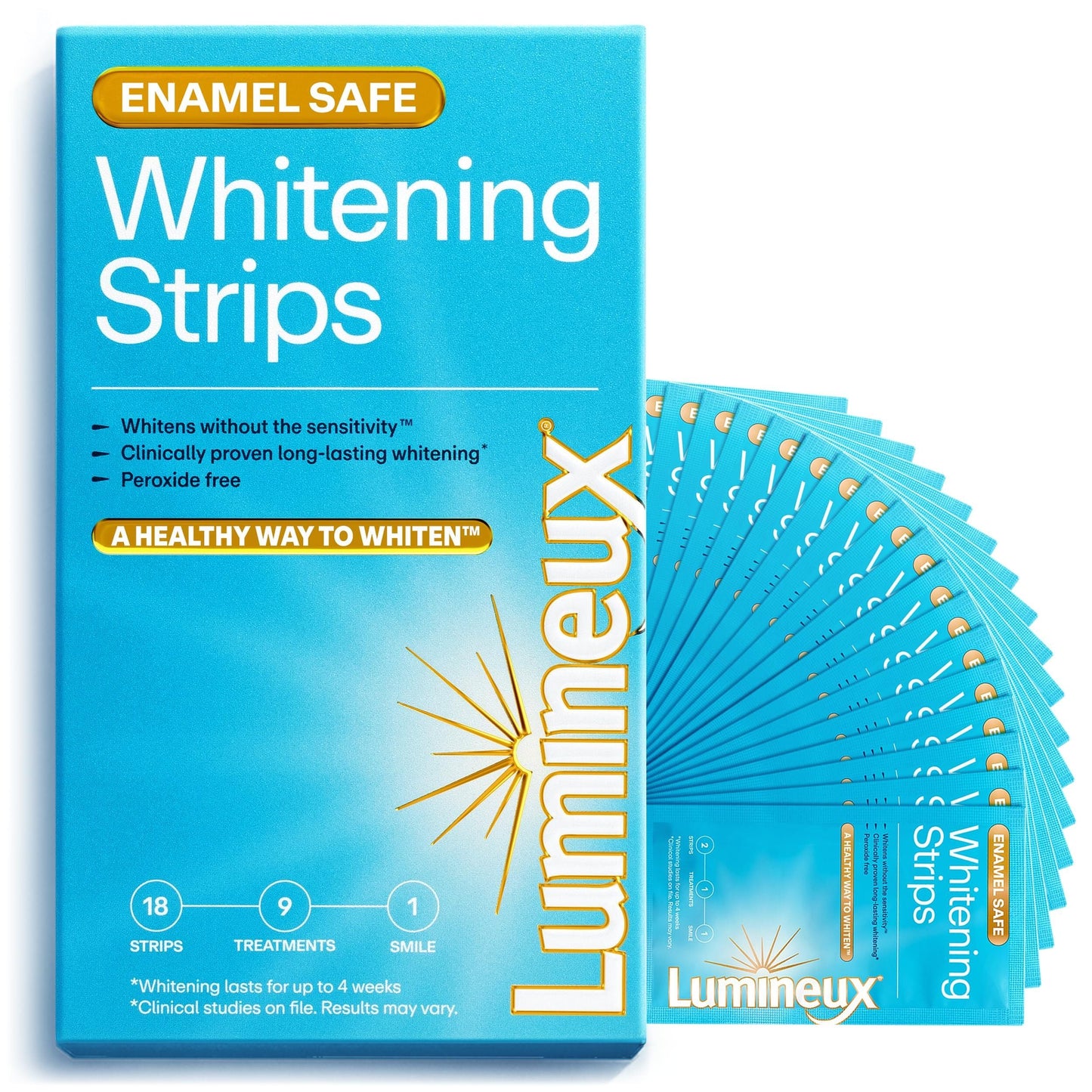 Lumineux Teeth Whitening Strips Kit – 9 Treatments | Peroxide Free, Enamel Safe, Sensitivity Free, Dentist Formulated