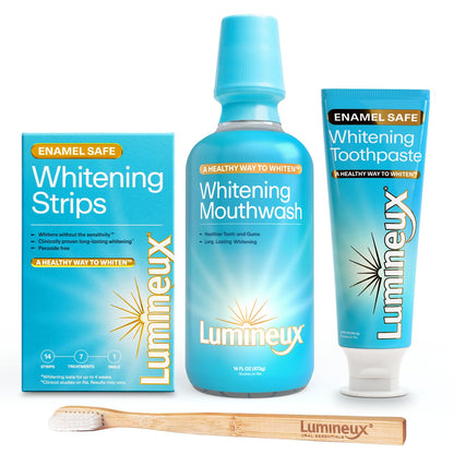 Lumineux Peroxide-Free Whitening Kit | 7 Treatments + Mouthwash, Toothpaste & Bamboo Brush