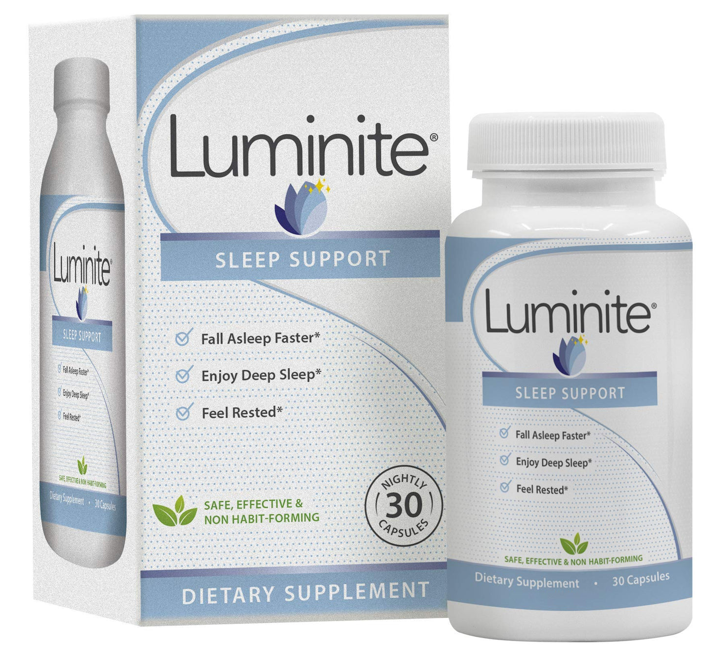 Luminite Sleep Support - Nighttime Sleep Aid with L-Tryptophan, Melatonin, Chamomile | Non-Habit Forming, 30 Count