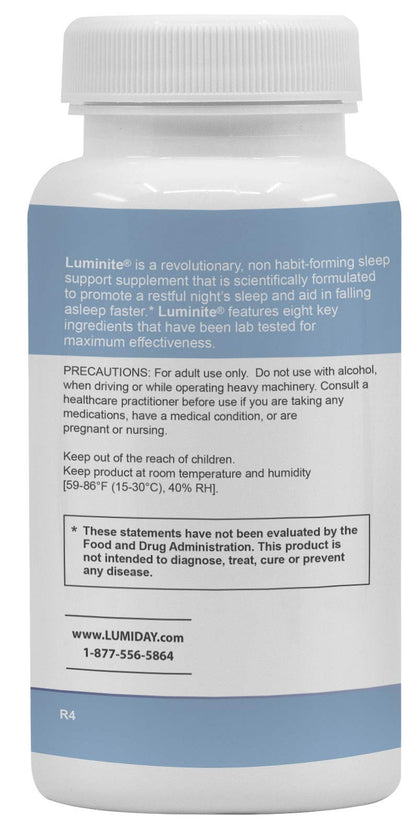 Luminite Sleep Support - Nighttime Sleep Aid with L-Tryptophan, Melatonin, Chamomile | Non-Habit Forming, 30 Count