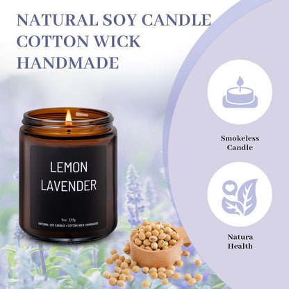 LumiSpace Luxury Lemon & Lavender Candle Gift Set | 100% Natural Soy Wax, 50H Burn