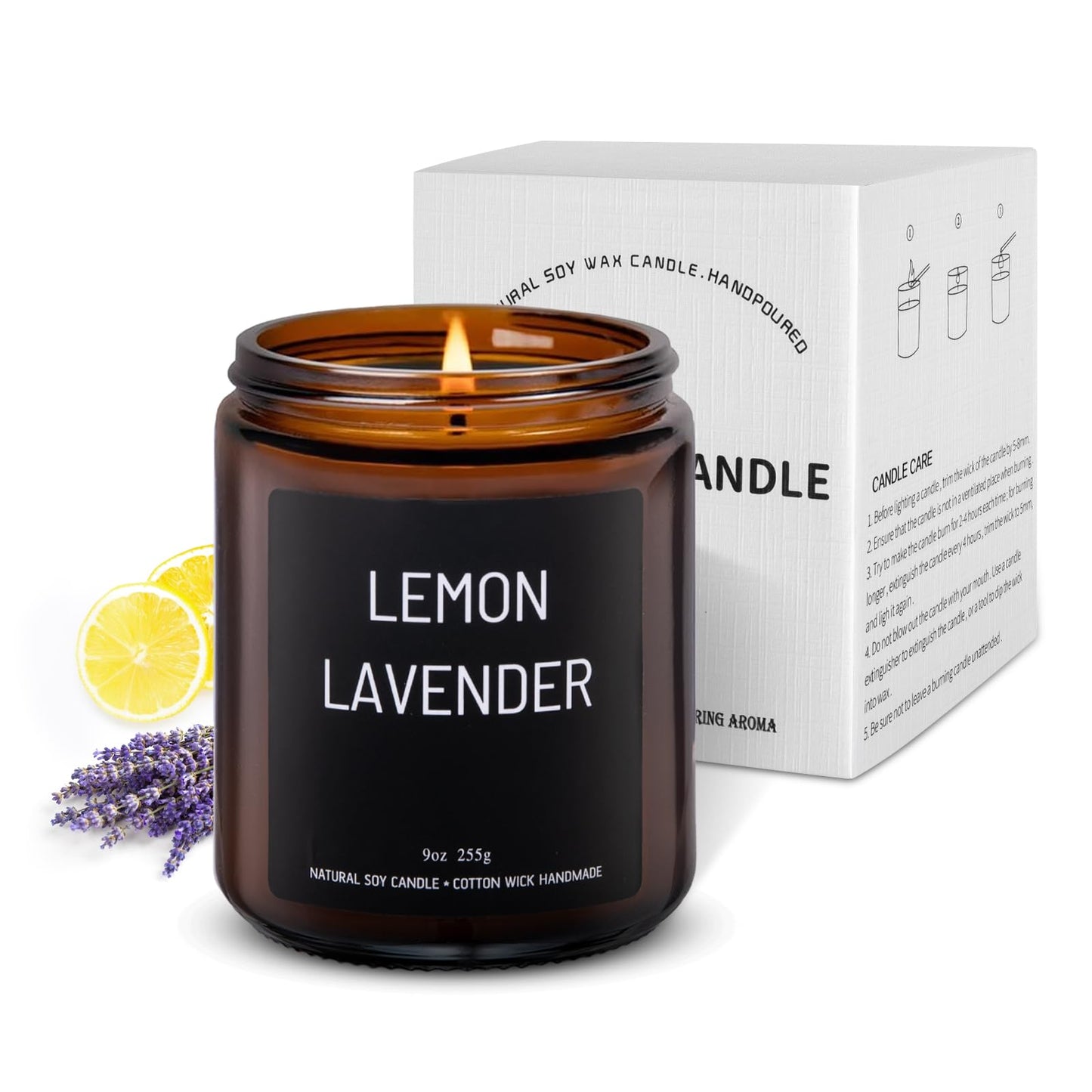 LumiSpace Luxury Lemon & Lavender Candle Gift Set | 100% Natural Soy Wax, 50H Burn