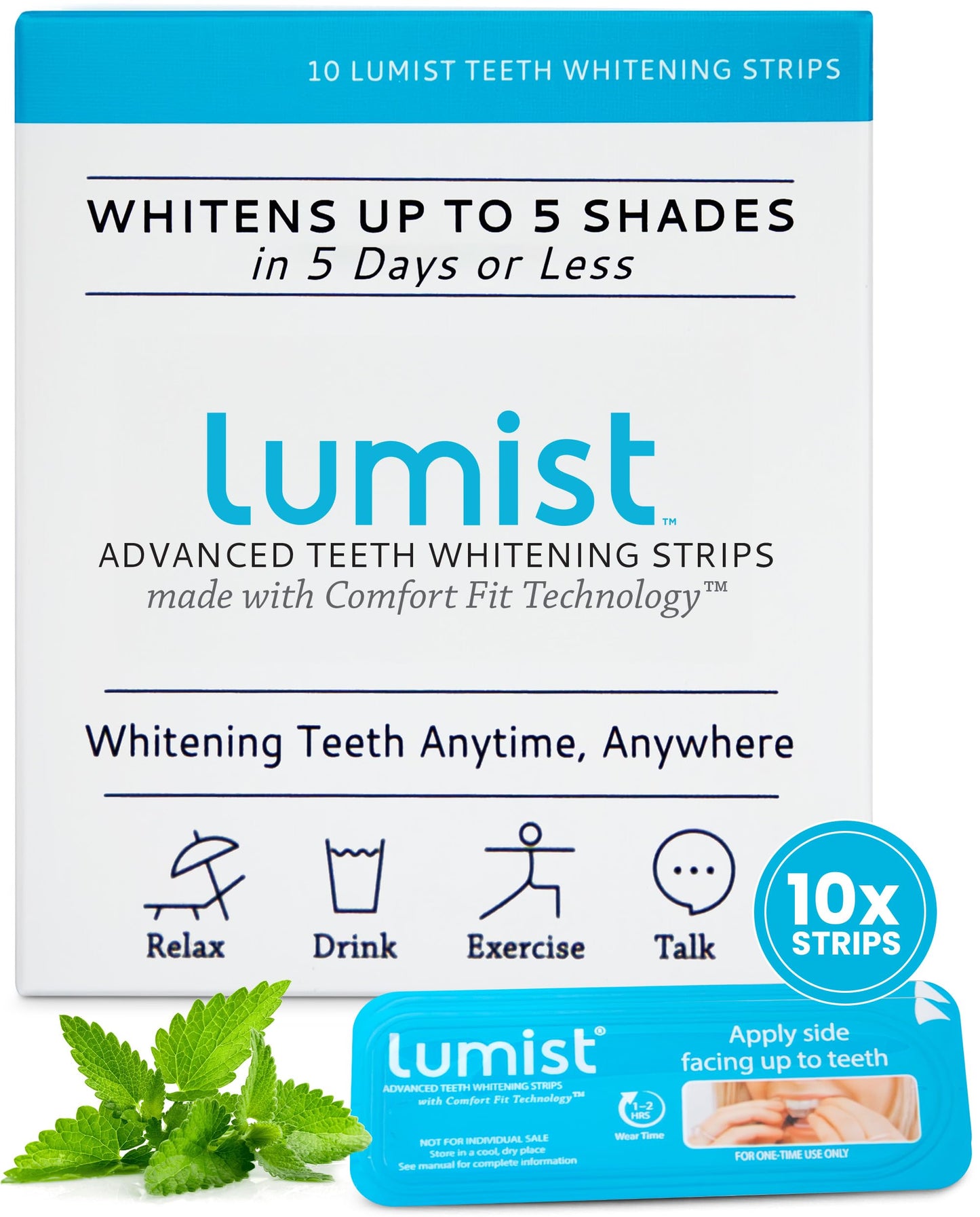 Lumist Teeth Whitening Strips – 10 Strips (5 Treatments), Mint, Sensitive Teeth