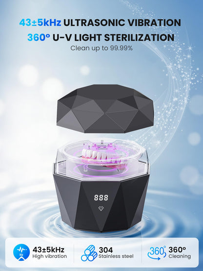 15W Ultrasonic Retainer Cleaner – 2x2000mAh Battery | LUMYSPACE 43kHz UVC