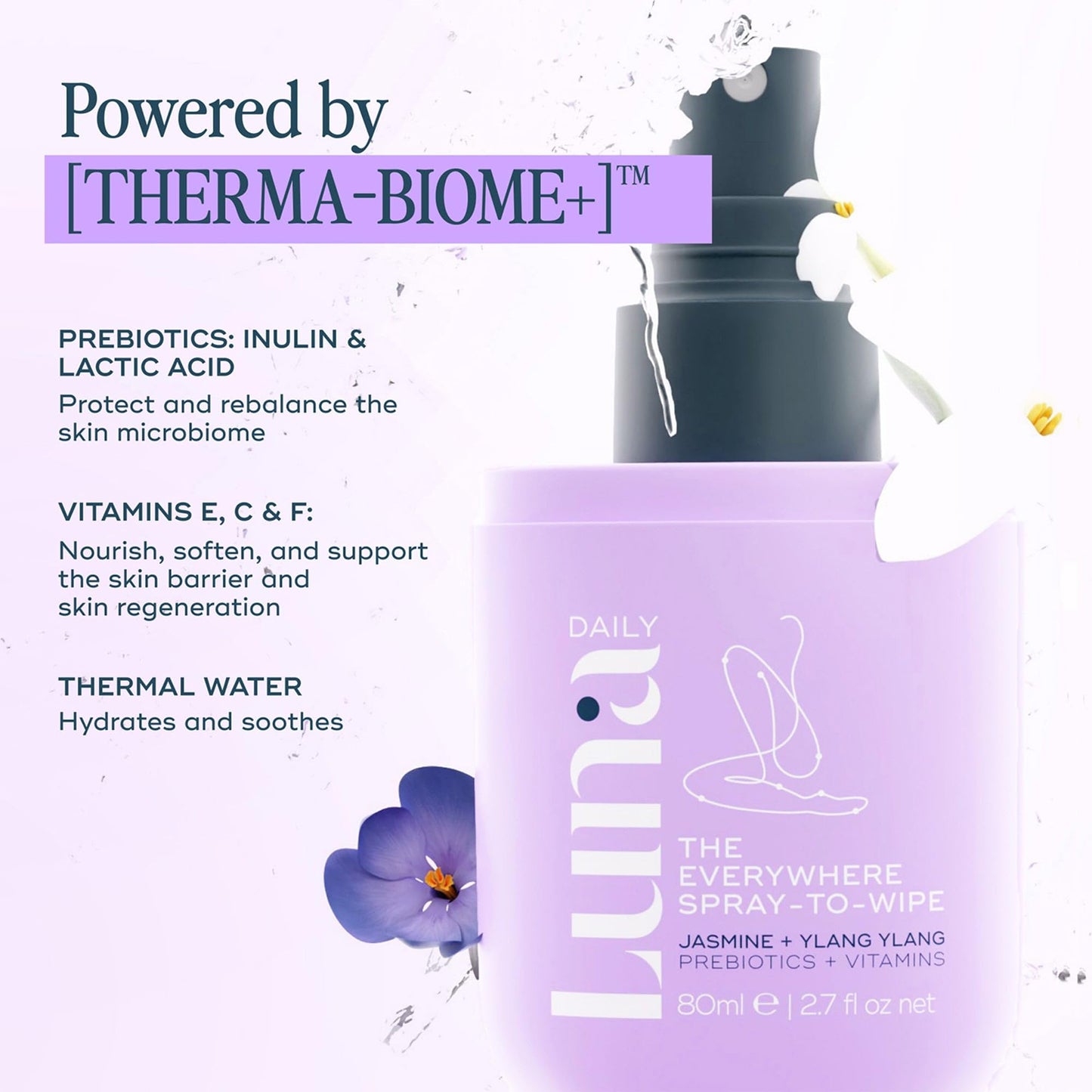 Luna Daily The Everywhere Spray-To-Wipe - Fresh Jasmine + Ylang Ylang | 80ml
