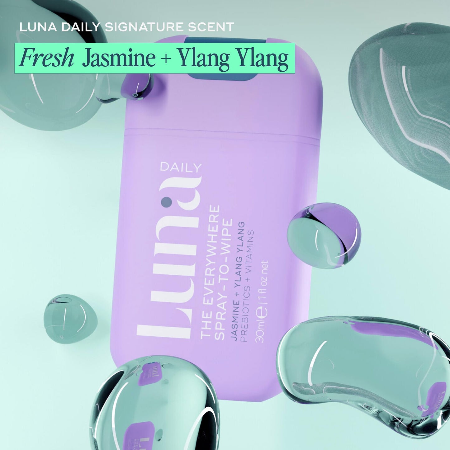 Luna Daily Mini Body Cleansing Spray — pH-Balanced, Hydrating, Odor-Control, Jasmine & Ylang Ylang (30ml)