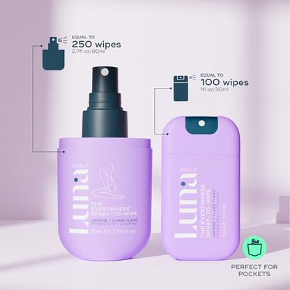Luna Daily Mini Body Cleansing Spray — pH-Balanced, Hydrating, Odor-Control, Jasmine & Ylang Ylang (30ml)
