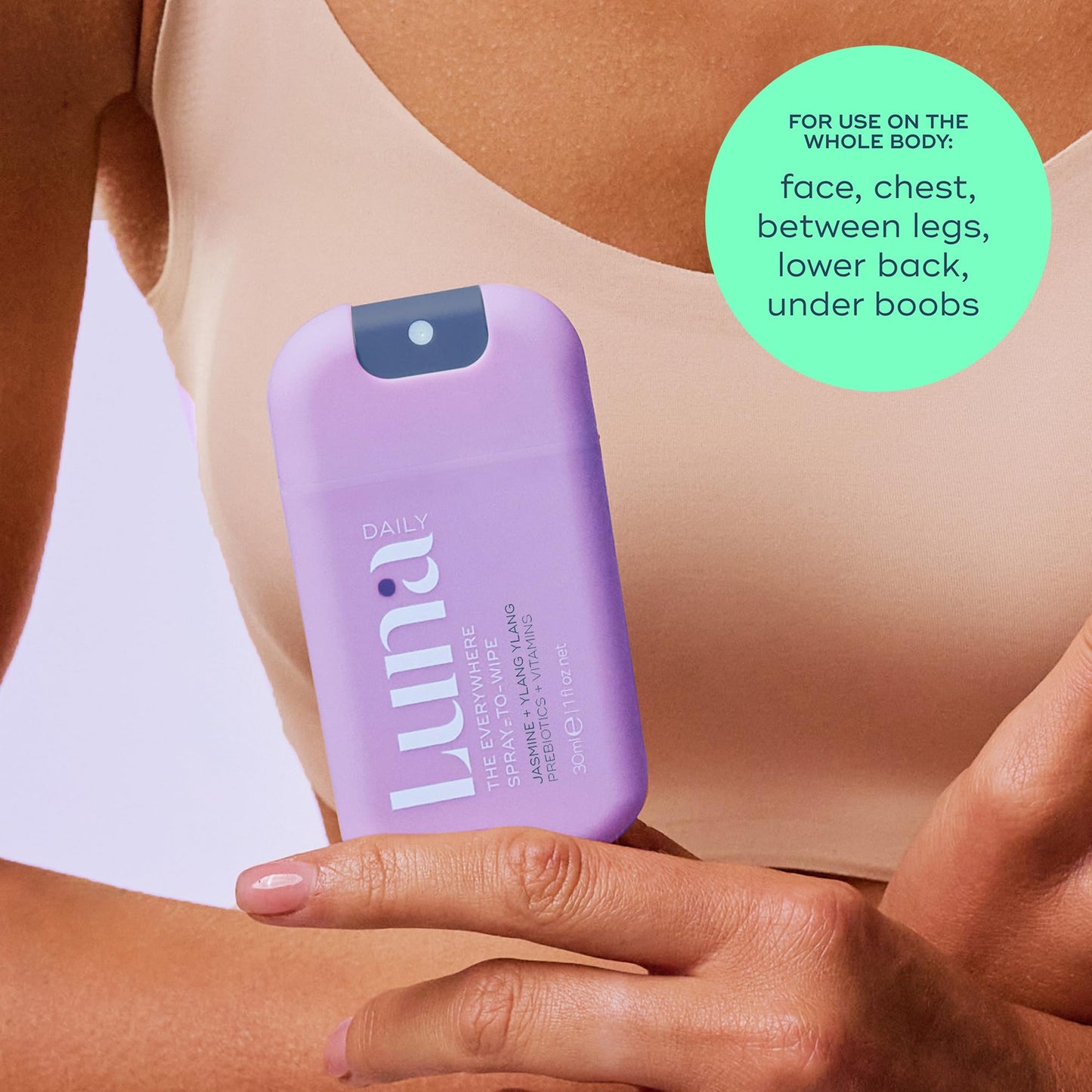 Luna Daily Mini Body Cleansing Spray — pH-Balanced, Hydrating, Odor-Control, Jasmine & Ylang Ylang (30ml)