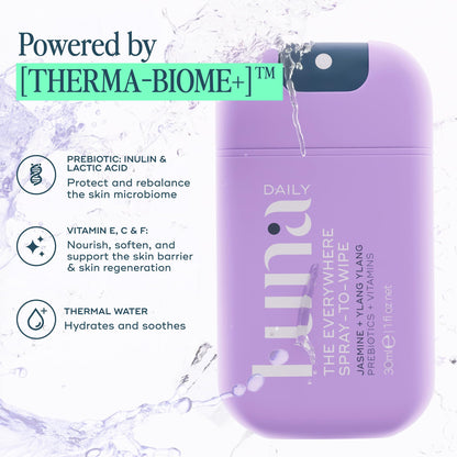 Luna Daily Mini Body Cleansing Spray — pH-Balanced, Hydrating, Odor-Control, Jasmine & Ylang Ylang (30ml)