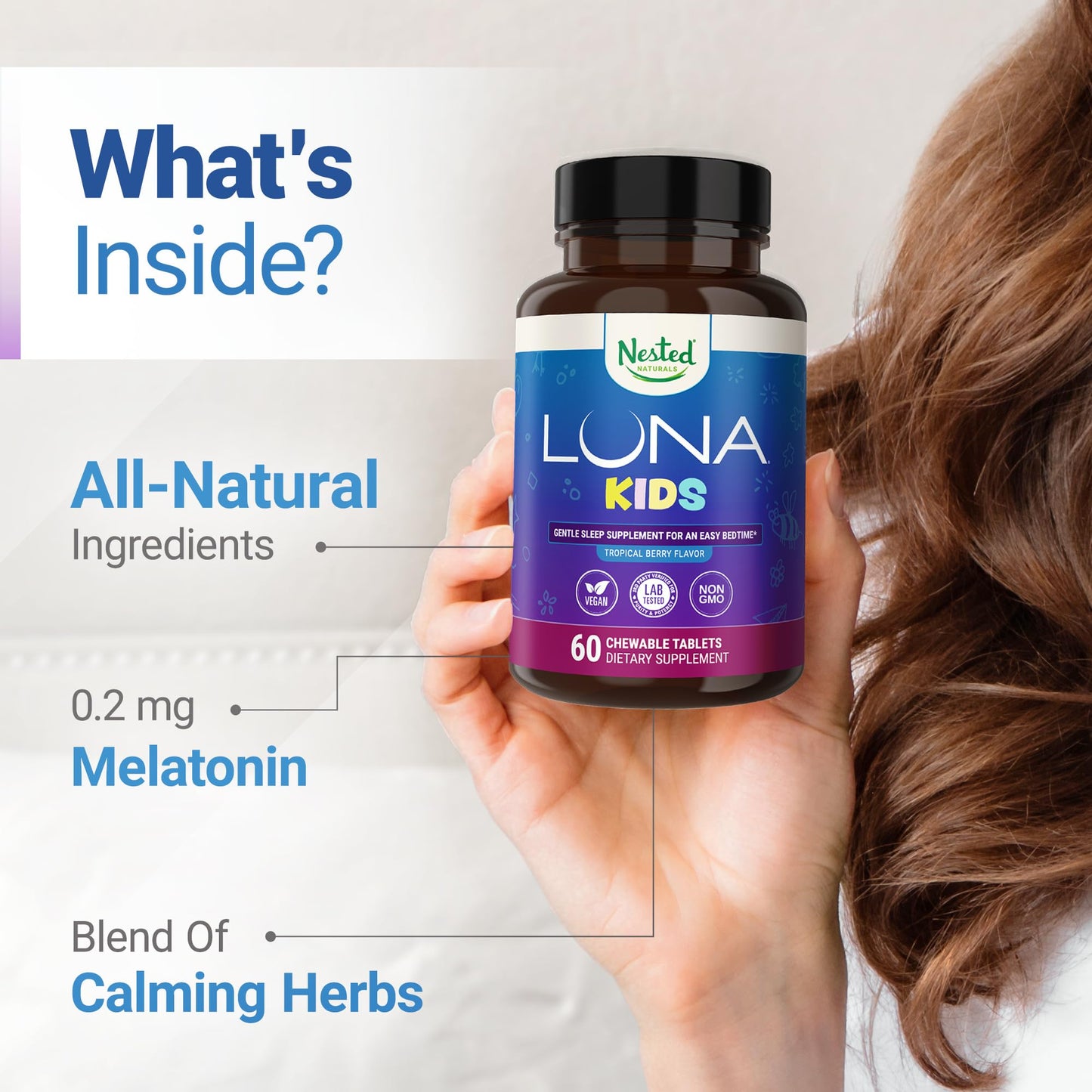 LUNA Kids Sleep Aid Tablets 4+ | Chamomile, Melatonin, Valerian