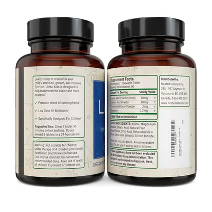 LUNA Kids Sleep Aid Tablets 4+ | Chamomile, Melatonin, Valerian