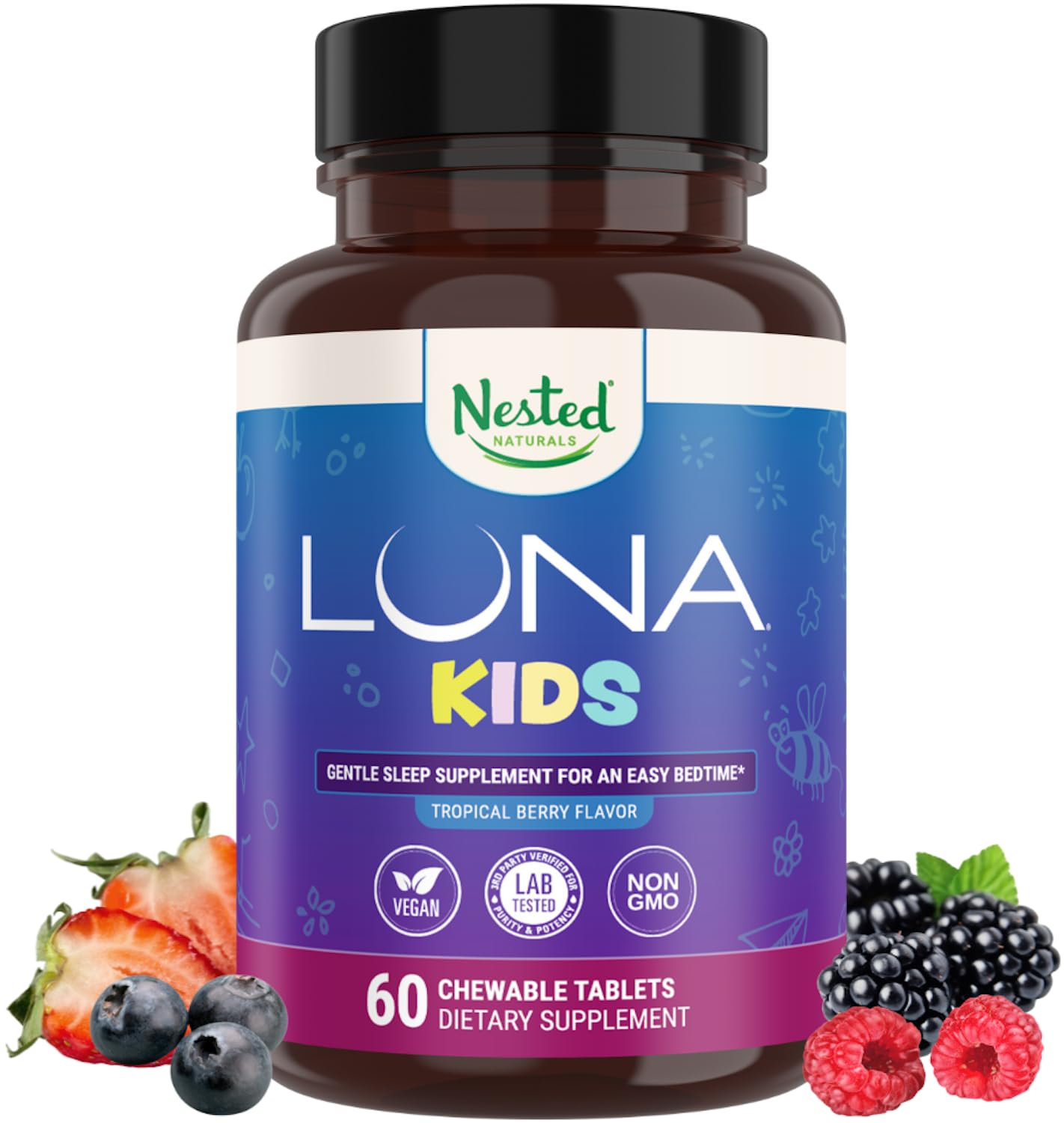 LUNA Kids Sleep Aid Tablets 4+ | Chamomile, Melatonin, Valerian