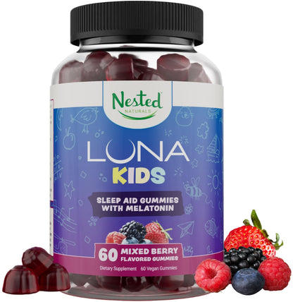 Luna Kids Sleep Gummies – Non-Habit Melatonin for Children, Mixed Berry (60 Vegan Gummies)