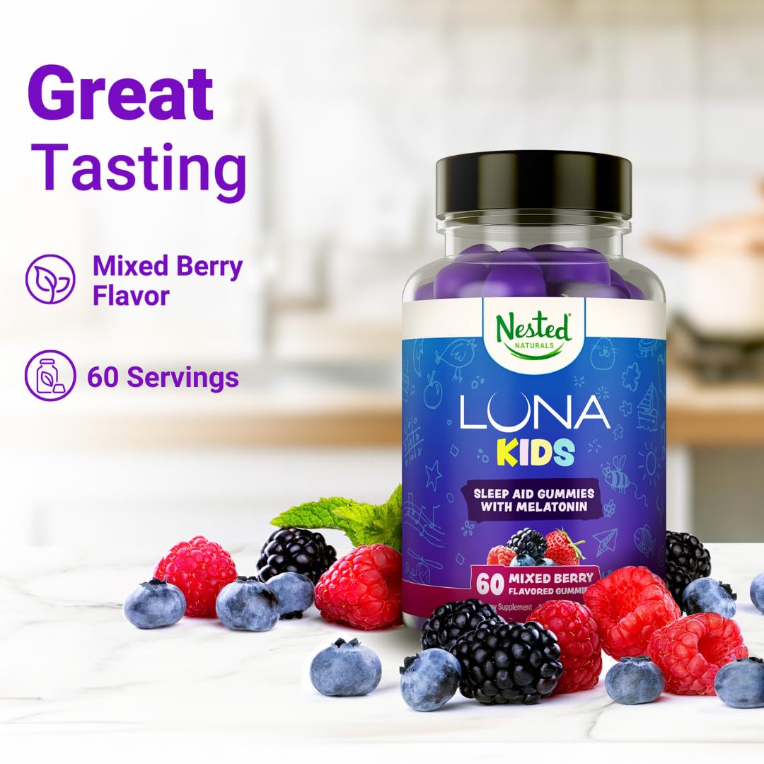 Luna Kids Sleep Gummies – Non-Habit Melatonin for Children, Mixed Berry (60 Vegan Gummies)