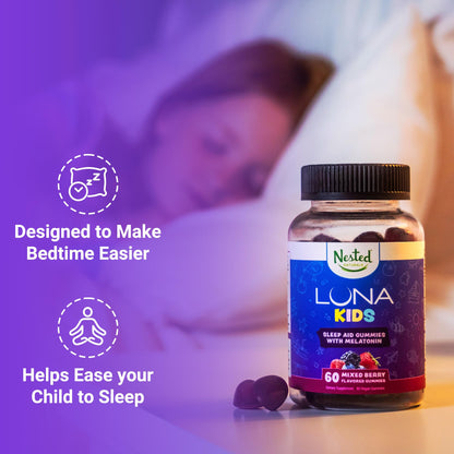 Luna Kids Sleep Gummies – Non-Habit Melatonin for Children, Mixed Berry (60 Vegan Gummies)