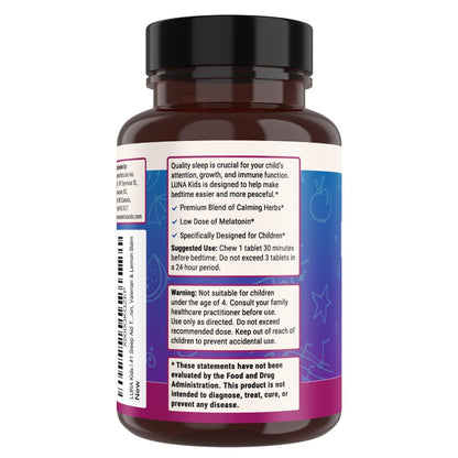 LUNA Kids Sleep Aid Tablets 4+ | Chamomile, Melatonin, Valerian