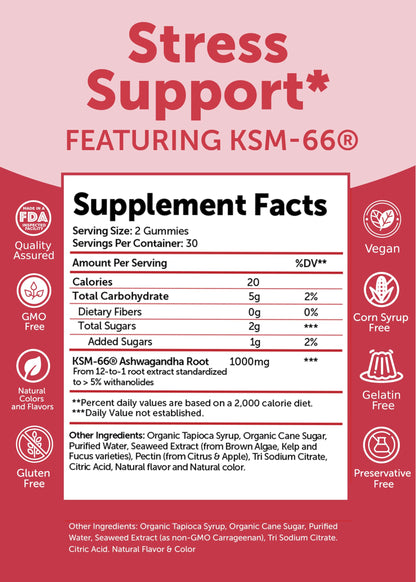 Lunakai USA Made KSM-66 Ashwagandha Gummies – Stress, Mood & Sleep Support (60ct)