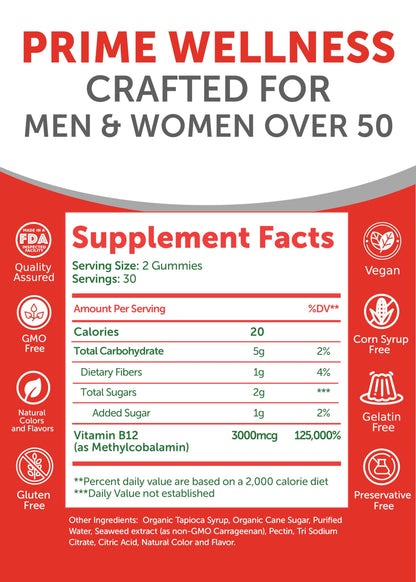 Lunakai USA Made Vitamin B12 Gummies for Adults 50+ - Non-GMO, Energy & Vitality, Orange Flavor, 60ct