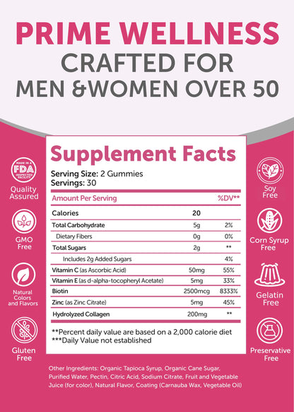 Lunakai USA Made Collagen Gummies for Women & Men Over 50 – Biotin, Vitamin C, Skin Elasticity, Hair & Nails, Joint Support (60ct)