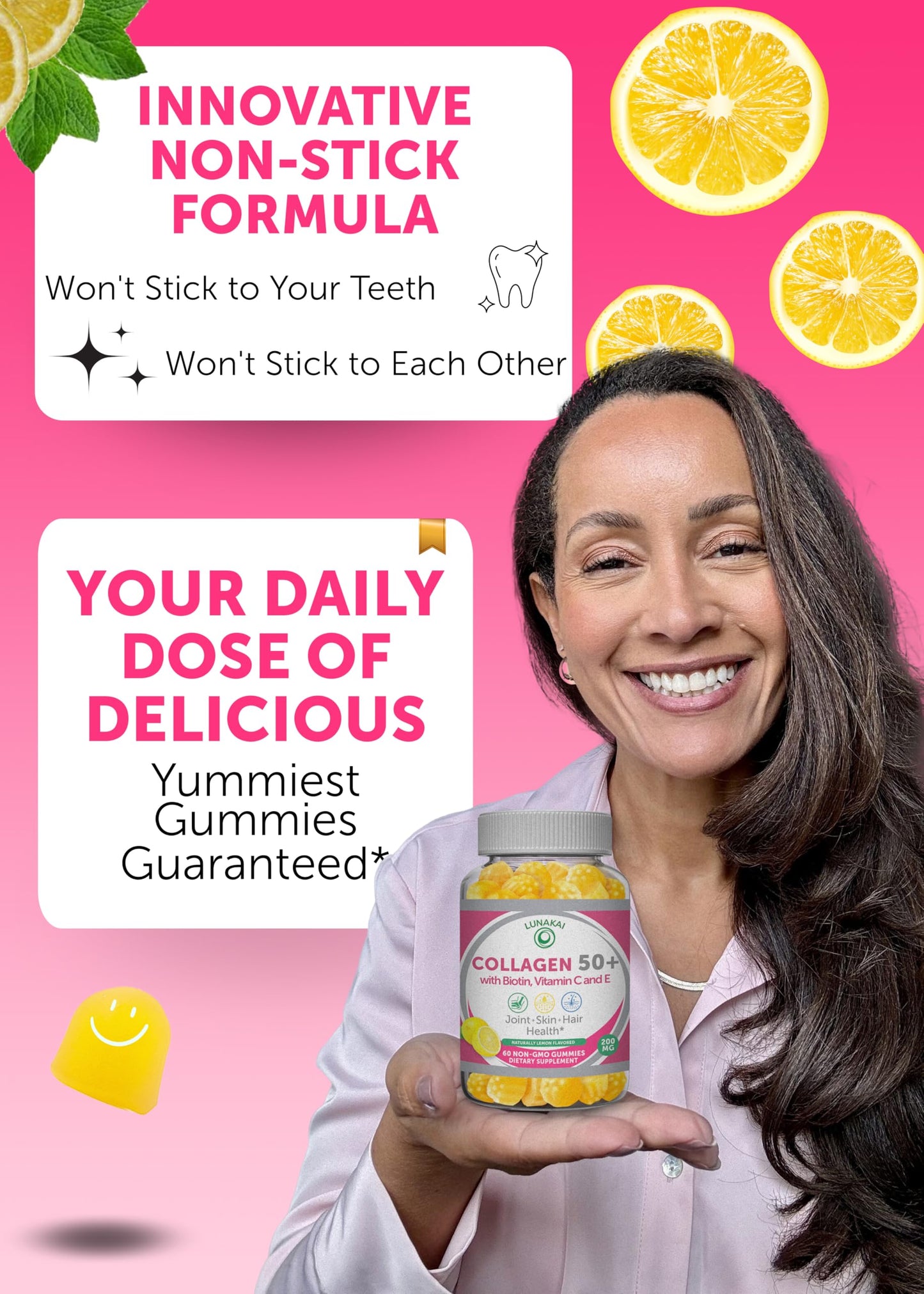 Lunakai USA Made Collagen Gummies for Women & Men Over 50 – Biotin, Vitamin C, Skin Elasticity, Hair & Nails, Joint Support (60ct)