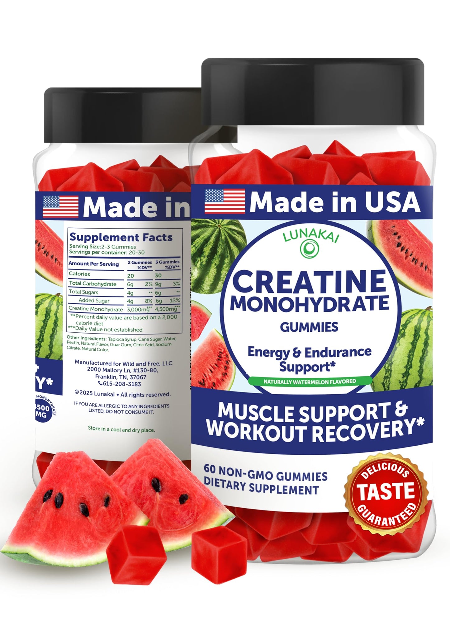 Lunakai USA Made Creatine Monohydrate Gummies – Vegan, 60ct | For Women & Men