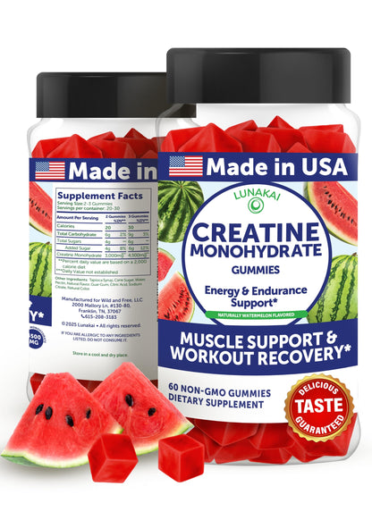 Lunakai USA Made Creatine Monohydrate Gummies – Vegan, 60ct | For Women & Men