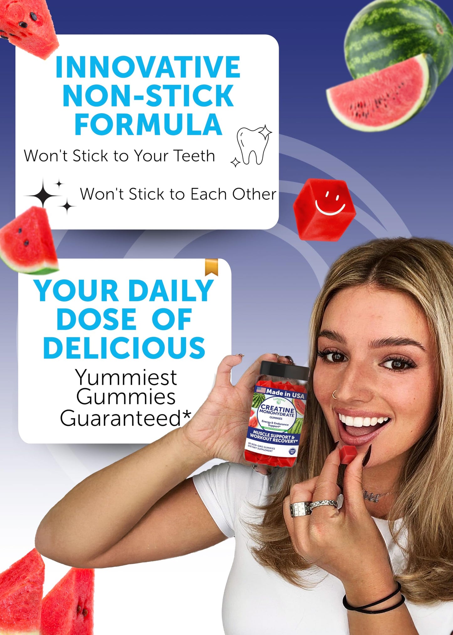 Lunakai USA Made Creatine Monohydrate Gummies – Vegan, 60ct | For Women & Men
