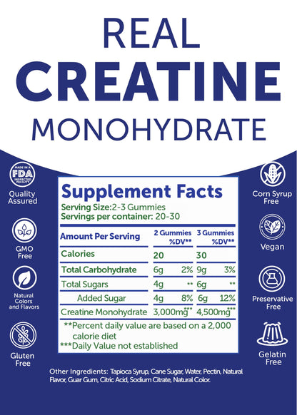 Lunakai USA Made Creatine Monohydrate Gummies – Vegan, 60ct | For Women & Men