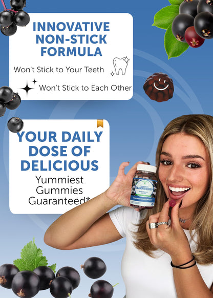 Lunakai USA Made Black Sambucus Elderberry Gummies – Immune Support for Adults & Kids, Vitamin C & Zinc, Non-GMO, 60 Gummies