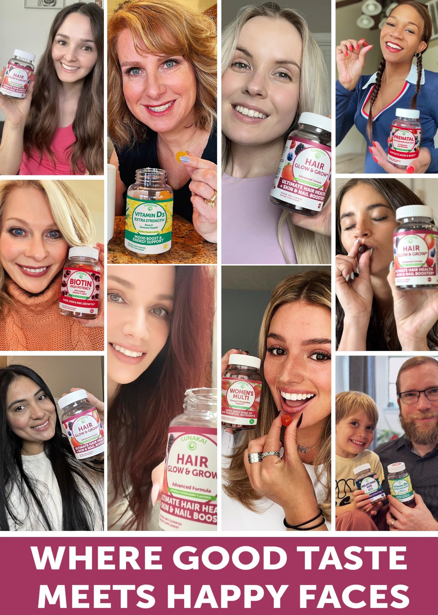 Lunakai USA Made Hair Gummies – Biotin, Zinc & Horsetail | Hair Growth Vitamins 60ct