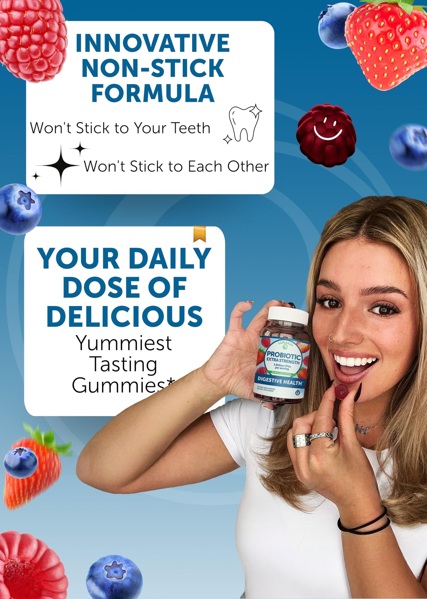 Lunakai Probiotic Gummies – 5 Billion CFUs, USA Made, Vegan, Non-GMO, Gluten-Free | Digestive & Immune Support – 60 Gummies