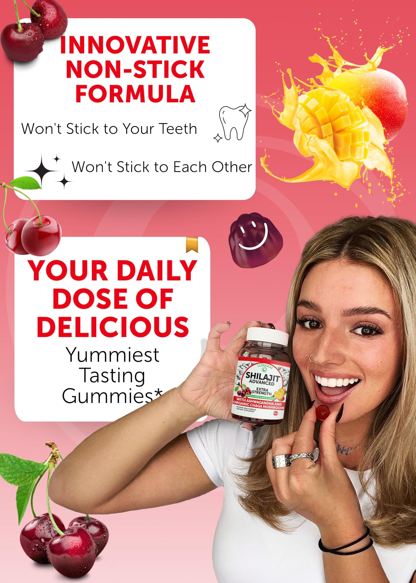 Lunakai USA Made Shilajit Gummies 1200mg with Ashwagandha & Chaga – 60ct