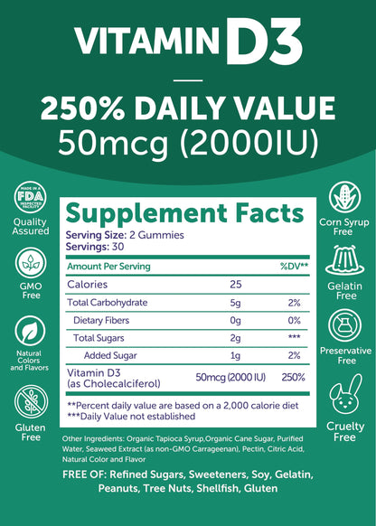 Lunakai USA Made Vitamin D3 Gummies 2000 IU – Non-GMO, Gluten-Free | 60ct