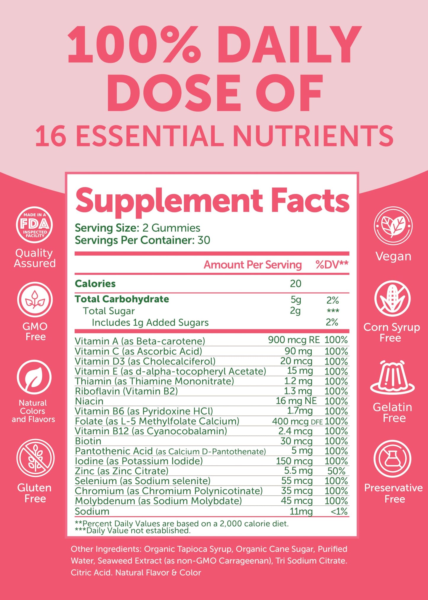 Lunakai USA Made Women's Multivitamin Gummies – 16 Essential Vitamins, 60ct