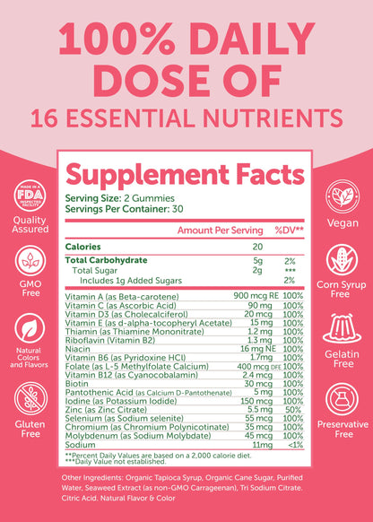 Lunakai USA Made Women's Multivitamin Gummies – 16 Essential Vitamins, 60ct
