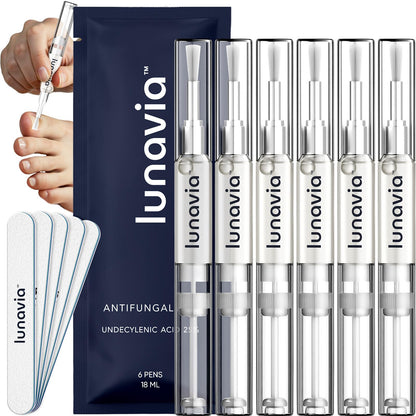 Lunavia Antifungal Pen – 25% Undecylenic Acid with Tea Tree, Jojoba & Aloe, 6-Pack (18ml each)