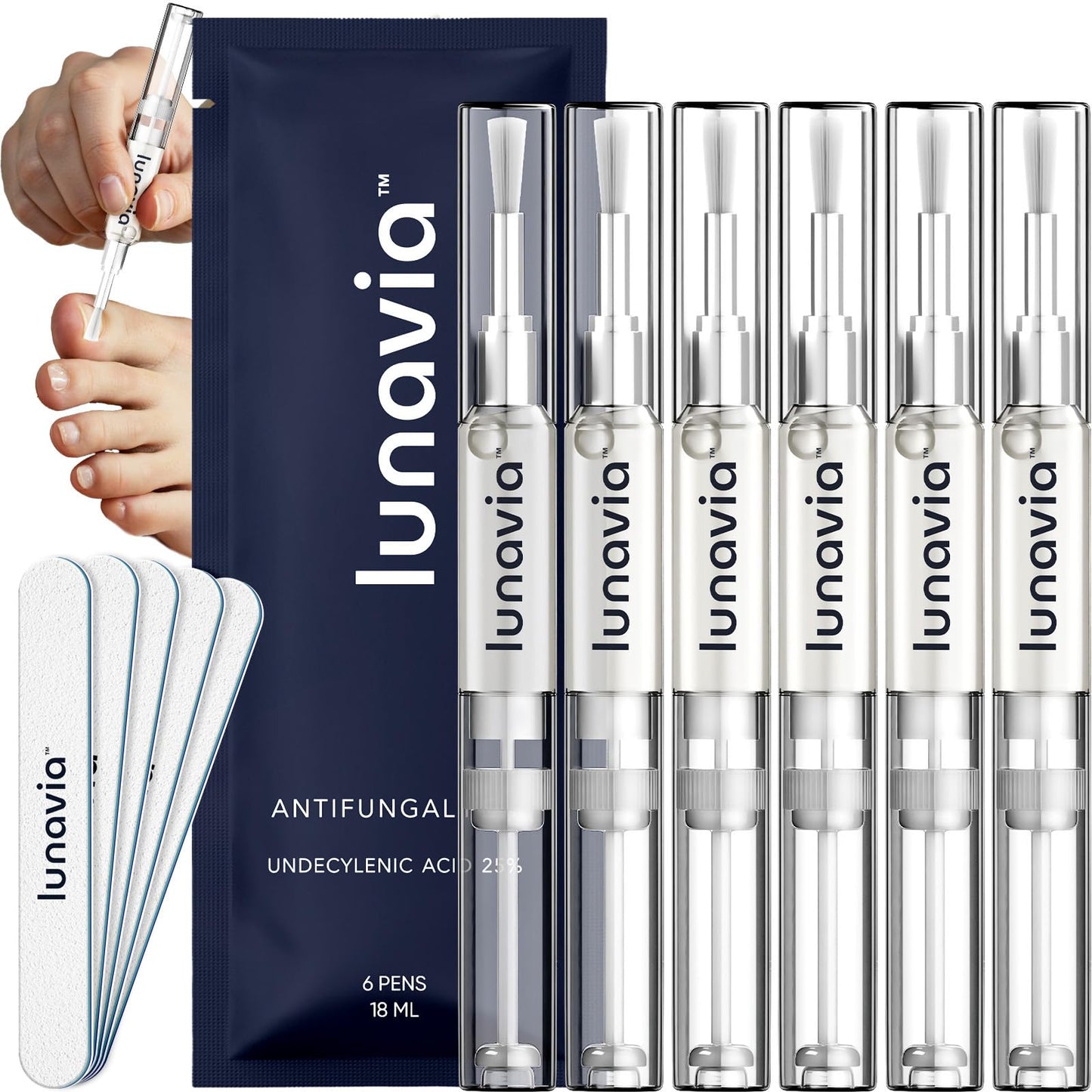Lunavia Antifungal Pen – 25% Undecylenic Acid with Tea Tree, Jojoba & Aloe, 6-Pack (18ml each)