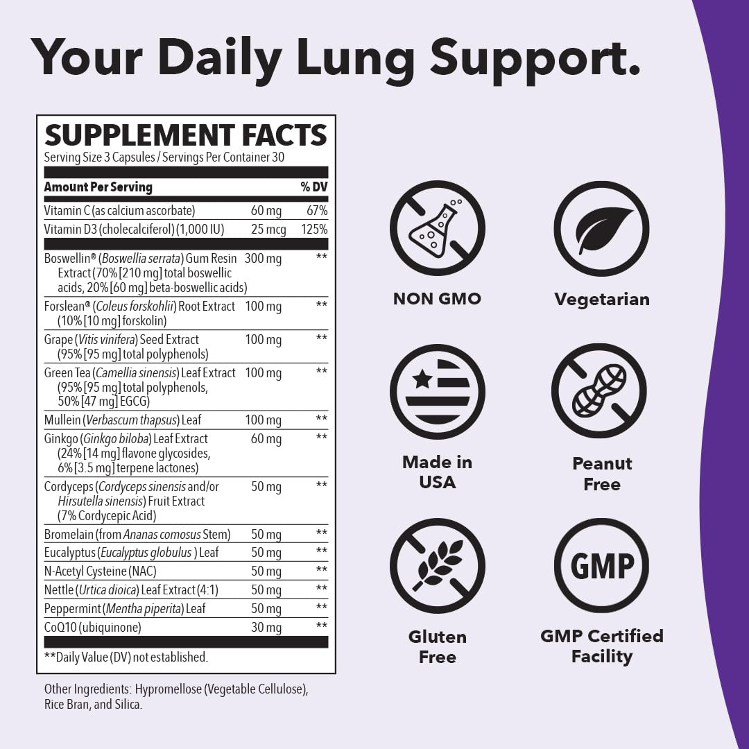 Lung Capaci-T Respiratory Support - CoQ10, NAC, Mullein & Eucalyptus - 90 Capsules
