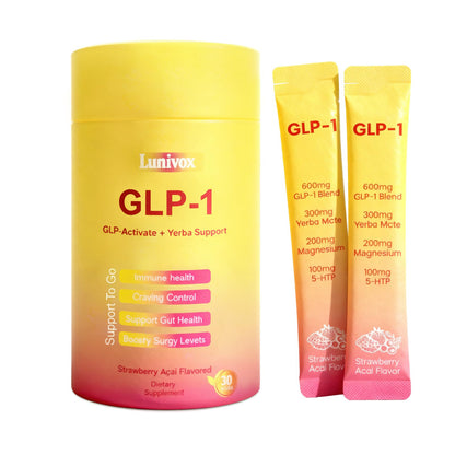 Lunivox GLP-1 Drink Mix – Dual-Action Prebiotic for Gut Wellness & Energy | Non-GMO, Gluten-Free & Vegan | Strawberry Açaí (30 Sticks)