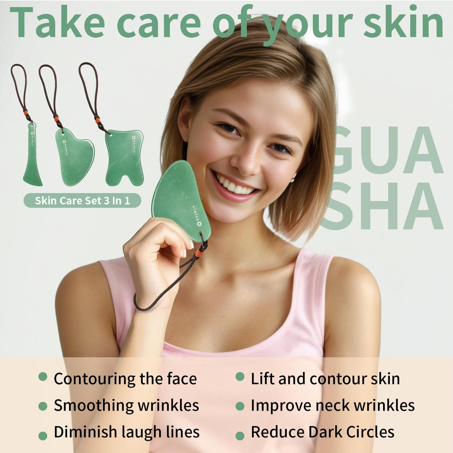 Lusomch Gua Sha Tools – 3pc Natural Jade Gua Sha Kit