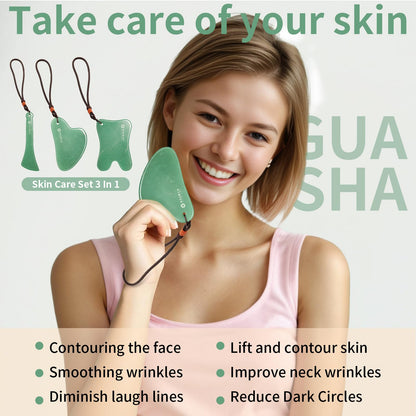 Lusomch Gua Sha Tools – 3pc Natural Jade Gua Sha Kit