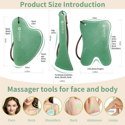Lusomch Gua Sha Tools – 3pc Natural Jade Gua Sha Kit