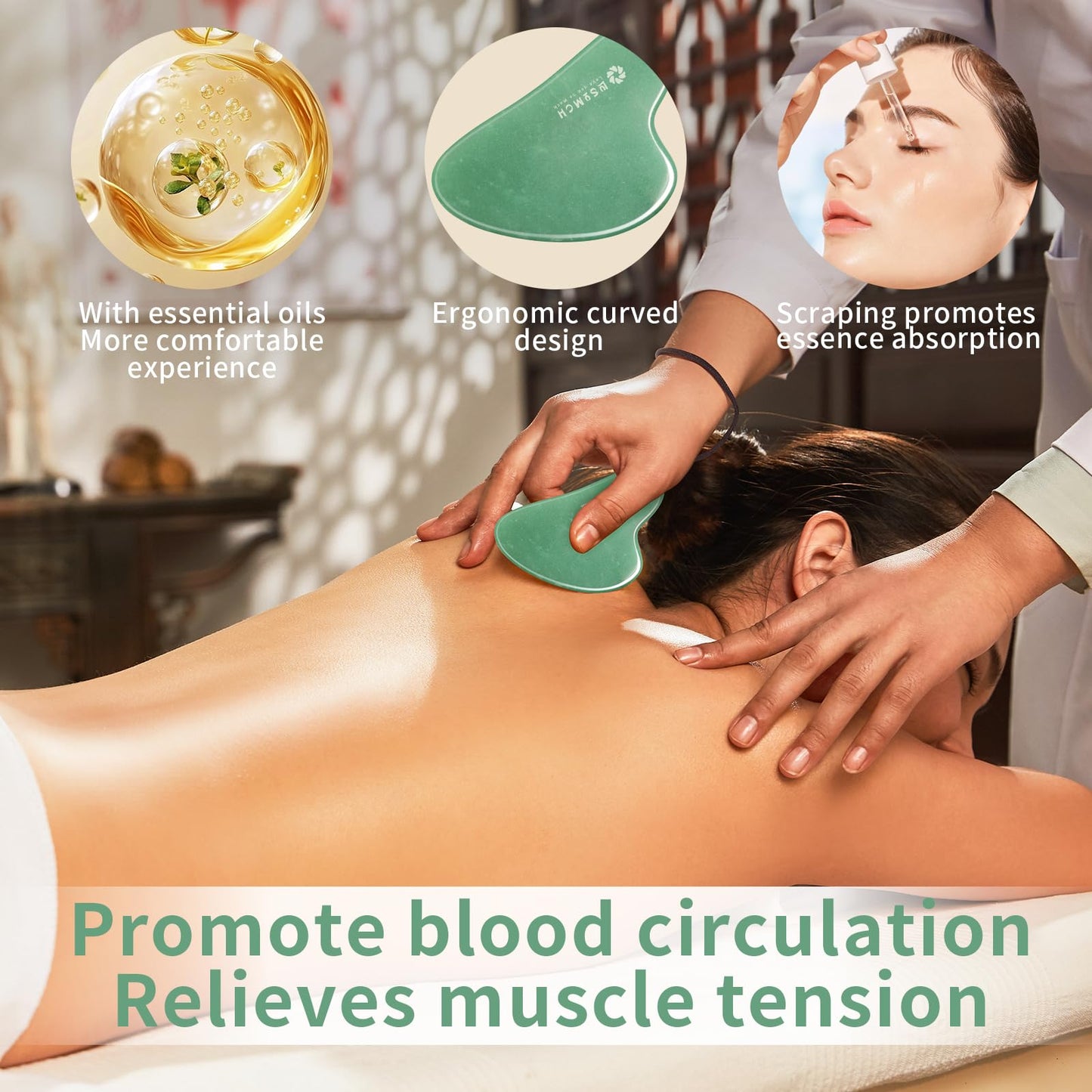 Lusomch Gua Sha Tools – 3pc Natural Jade Gua Sha Kit