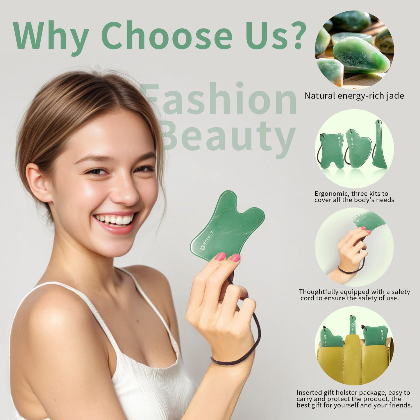 Lusomch Gua Sha Tools – 3pc Natural Jade Gua Sha Kit