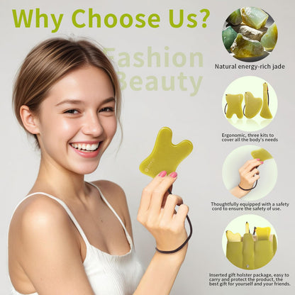 Lusomch 3-Piece Jade Gua Sha Set – Facial Lymphatic Drainage