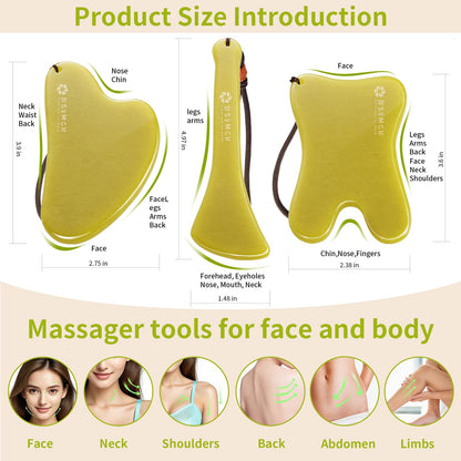 Lusomch 3-Piece Jade Gua Sha Set – Facial Lymphatic Drainage